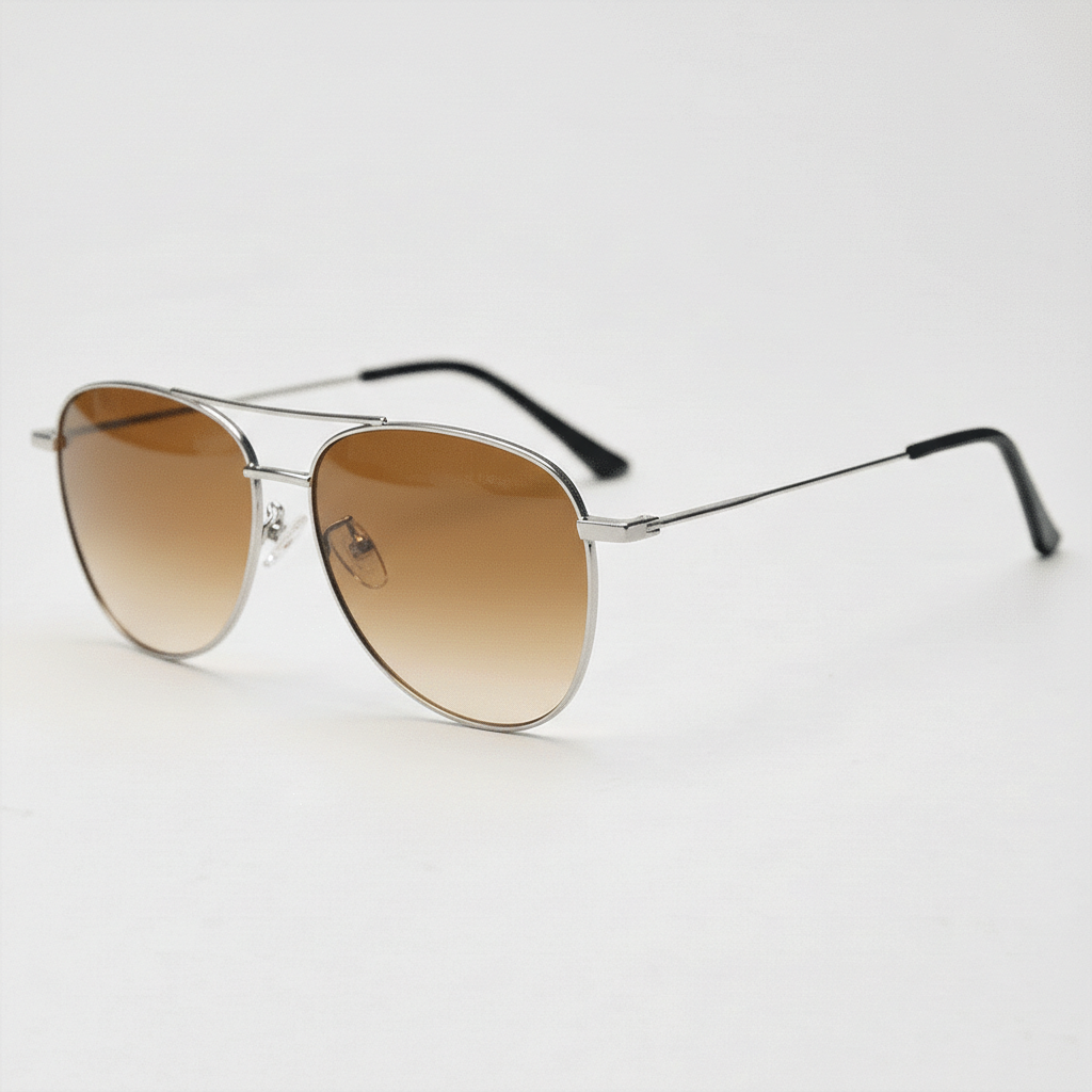 Zoe Brown Gradient Lens Sunglasses - Silver Aviator Metal Frame