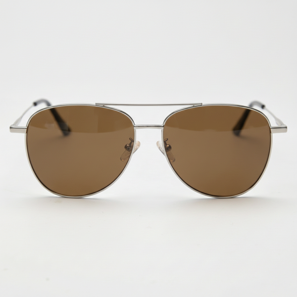 Zoe Brown Tinted Lens Sunglasses - Silver Aviator Metal Frame