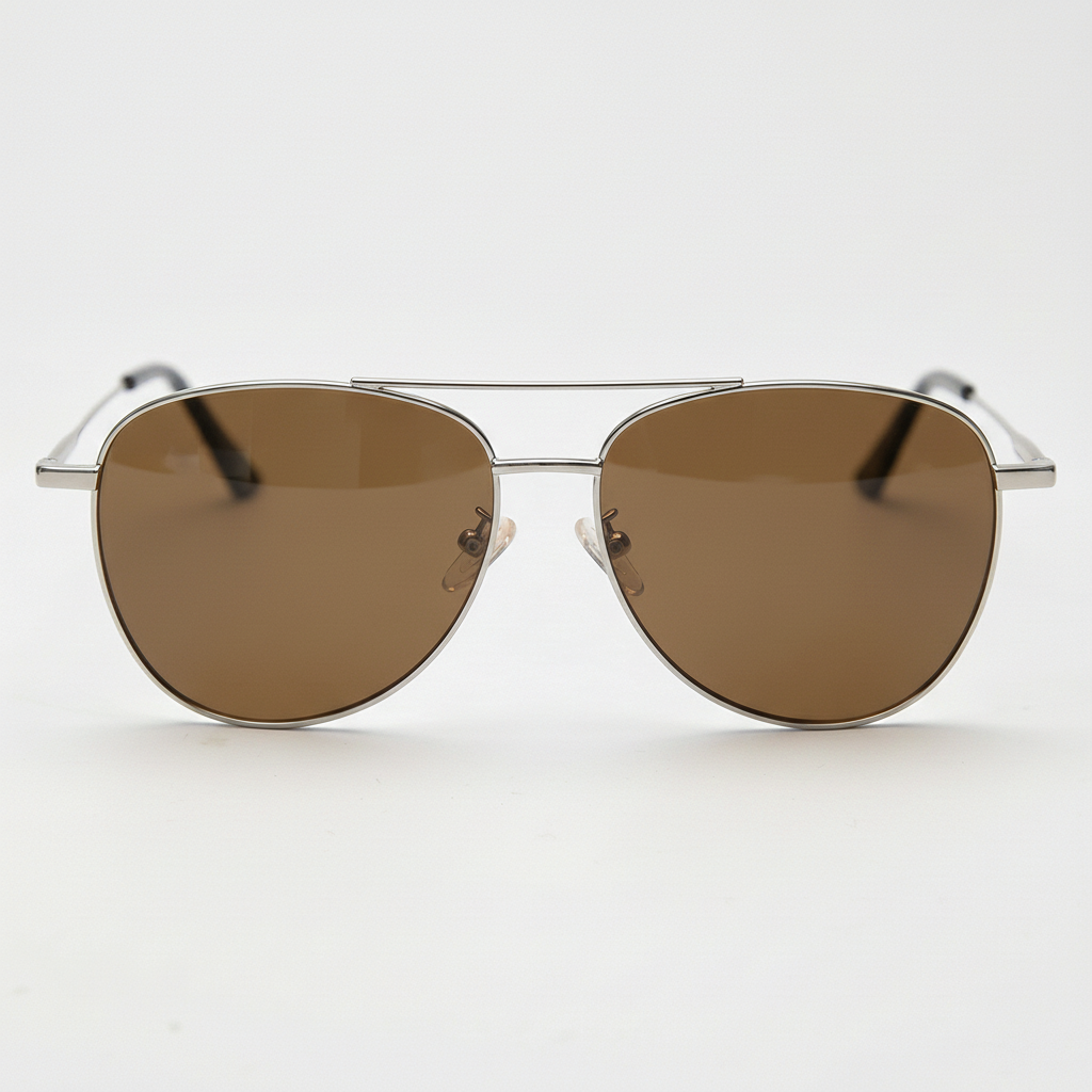 Zoe Brown Tinted Lens Sunglasses - Silver Aviator Metal Frame