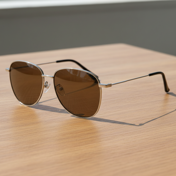Zoe Brown Tinted Lens Sunglasses - Silver Aviator Metal Frame