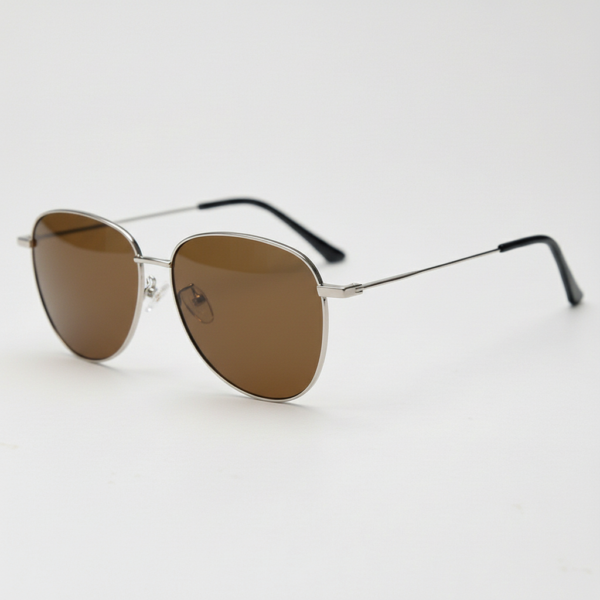 Zoe Brown Tinted Lens Sunglasses - Silver Aviator Metal Frame