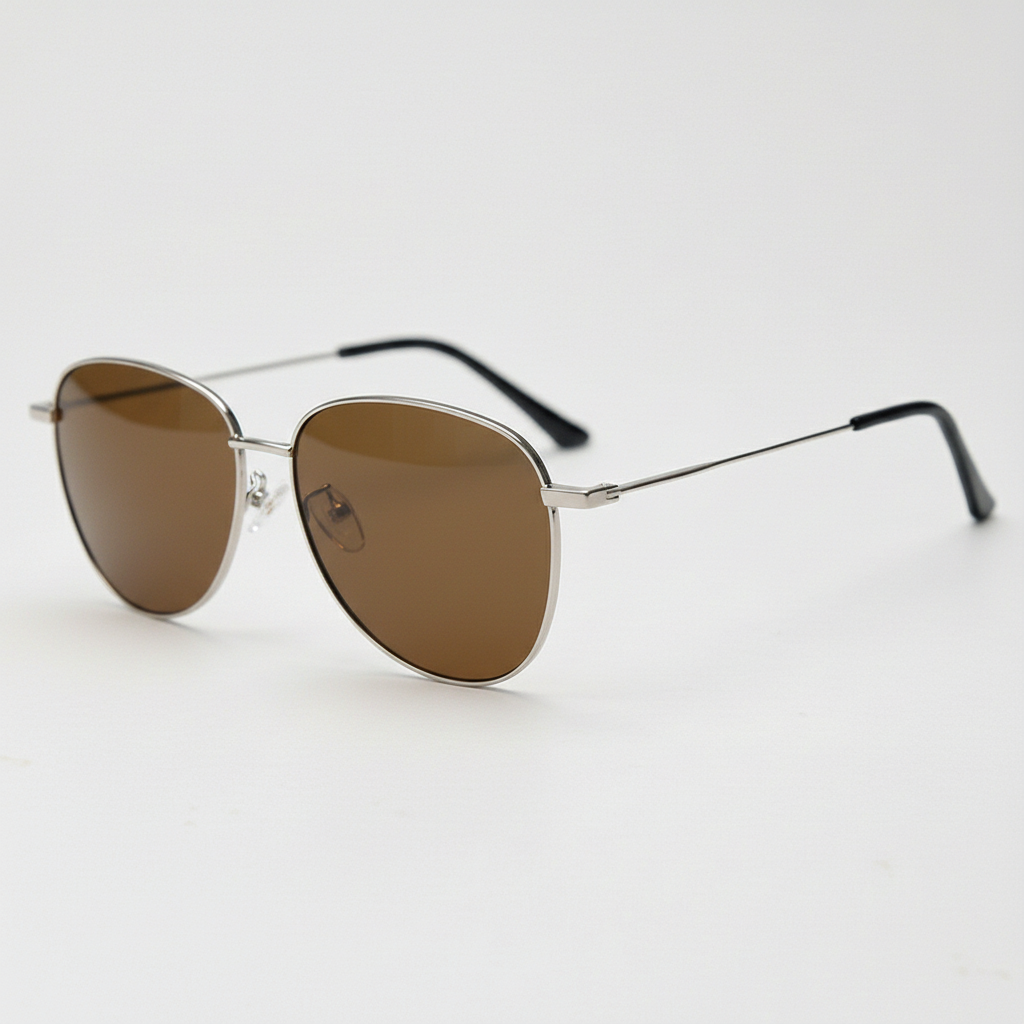 Zoe Brown Tinted Lens Sunglasses - Silver Aviator Metal Frame