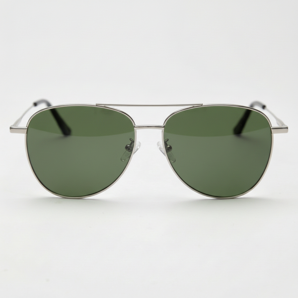 Zoe Green Tinted Lens Sunglasses - Silver Aviator Metal Frame