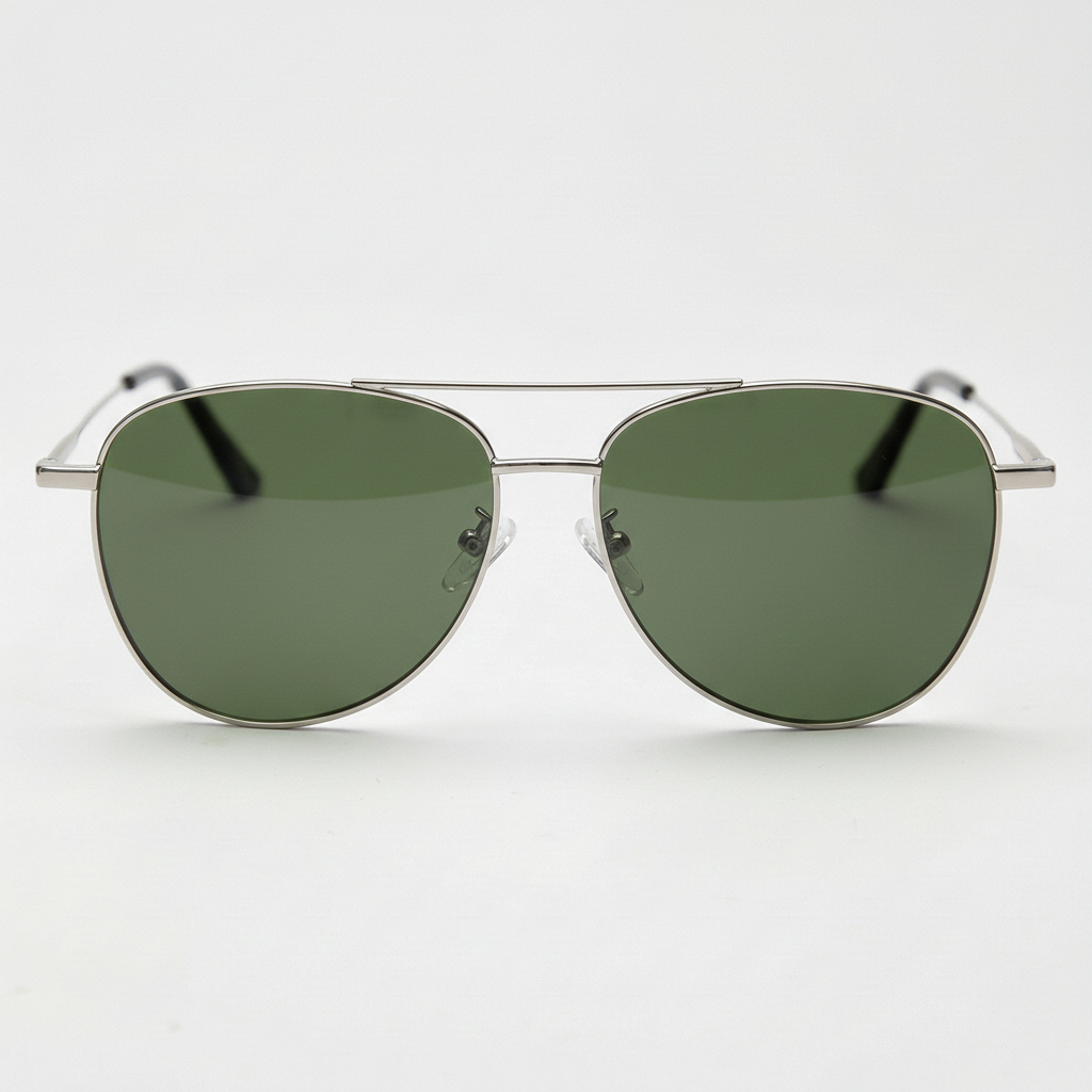 Zoe Green Tinted Lens Sunglasses - Silver Aviator Metal Frame
