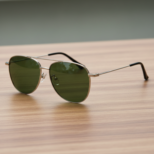 Zoe Green Tinted Lens Sunglasses - Silver Aviator Metal Frame