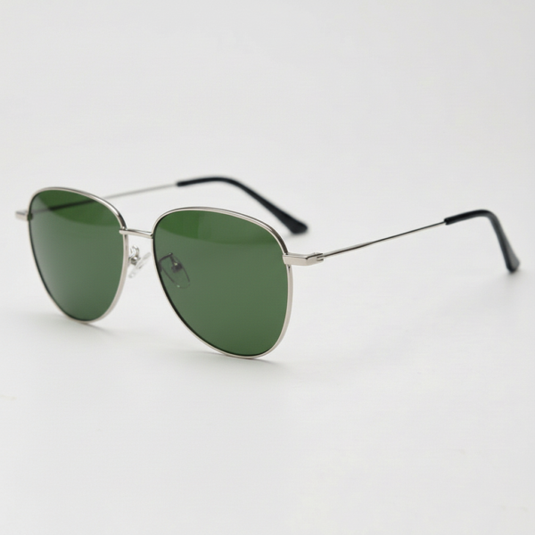 Zoe Green Tinted Lens Sunglasses - Silver Aviator Metal Frame
