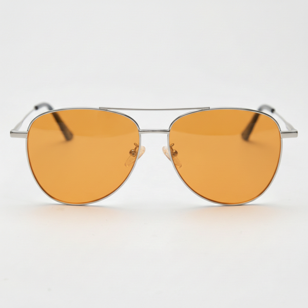 Zoe Orange Tinted Lens Sunglasses - Silver Aviator Metal Frame