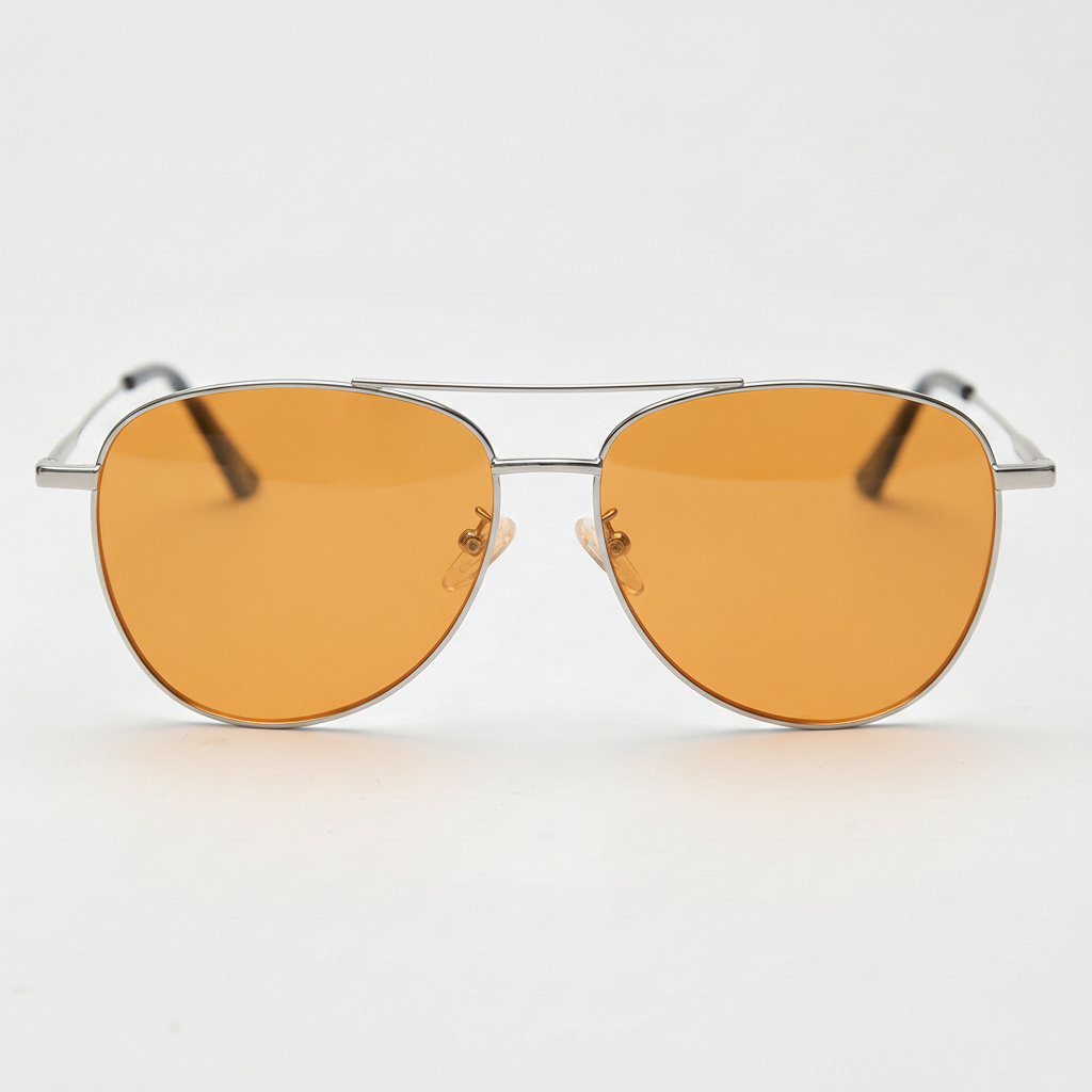 Zoe Orange Tinted Lens Sunglasses - Silver Aviator Metal Frame