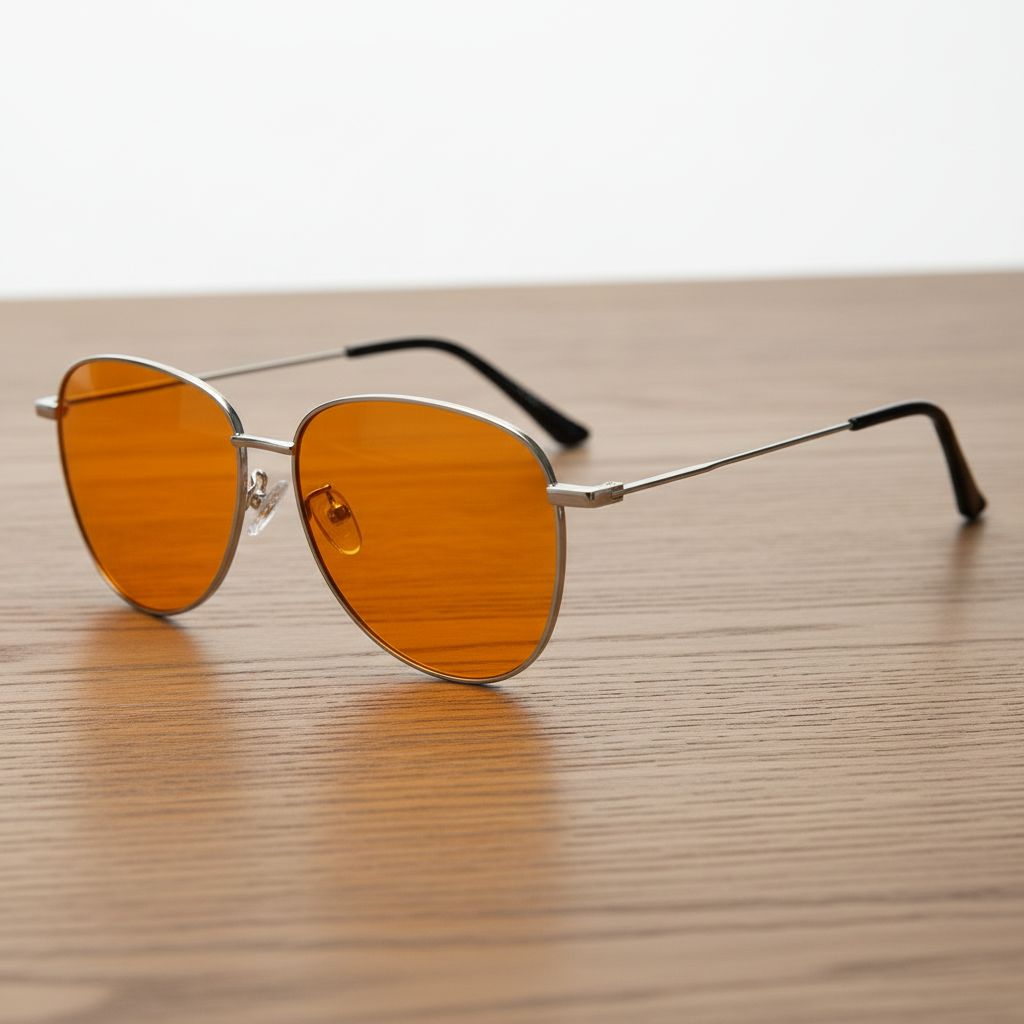 Zoe Orange Tinted Lens Sunglasses - Silver Aviator Metal Frame