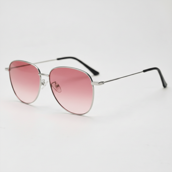 Zoe Pink Gradient Lens Sunglasses - Silver Aviator Metal Frame