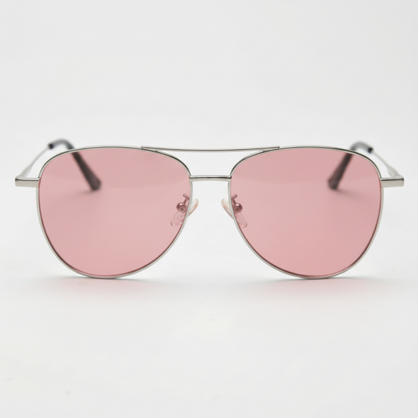 Zoe Pink Tinted Lens Sunglasses - Silver Aviator Metal Frame