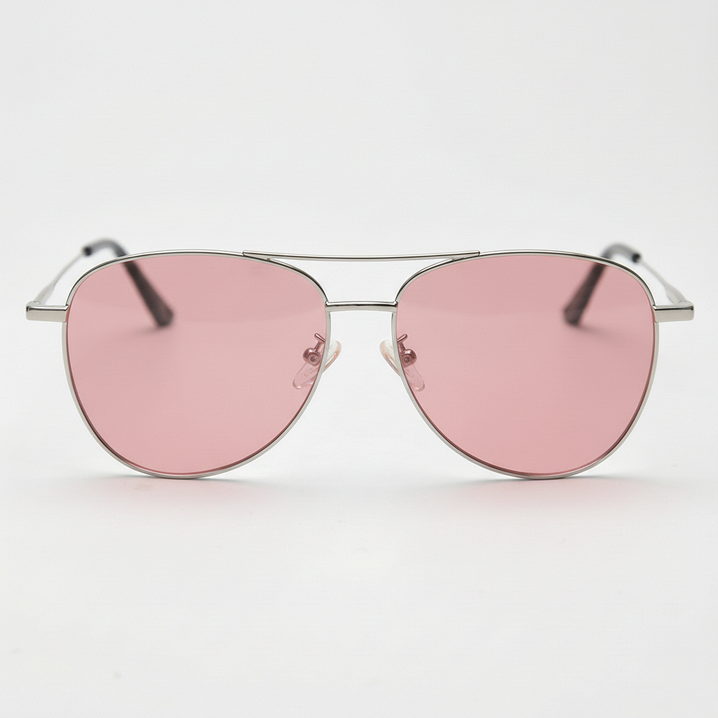 Zoe Pink Tinted Lens Sunglasses - Silver Aviator Metal Frame