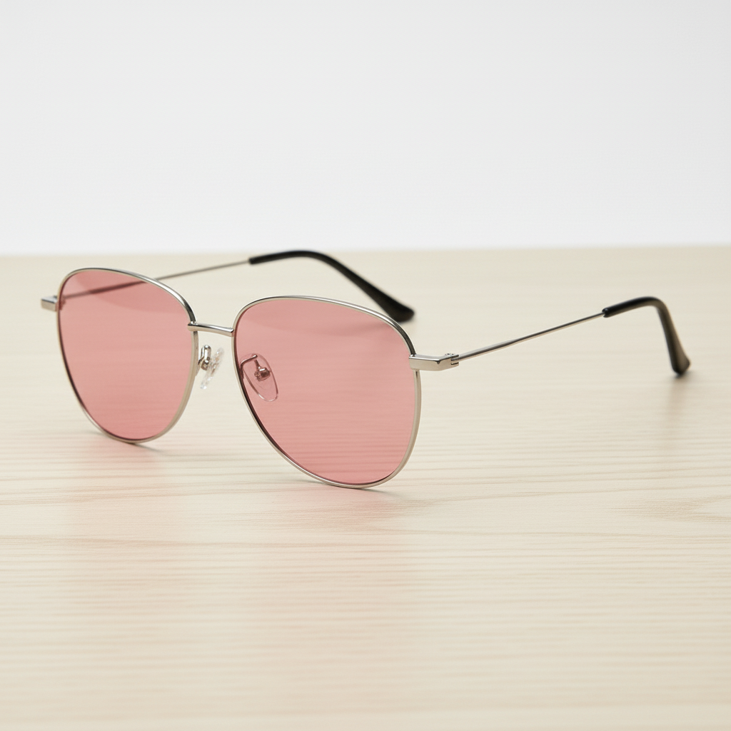 Zoe Pink Tinted Lens Sunglasses - Silver Aviator Metal Frame