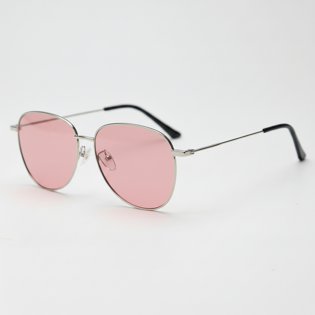 Zoe Pink Tinted Lens Sunglasses - Silver Aviator Metal Frame