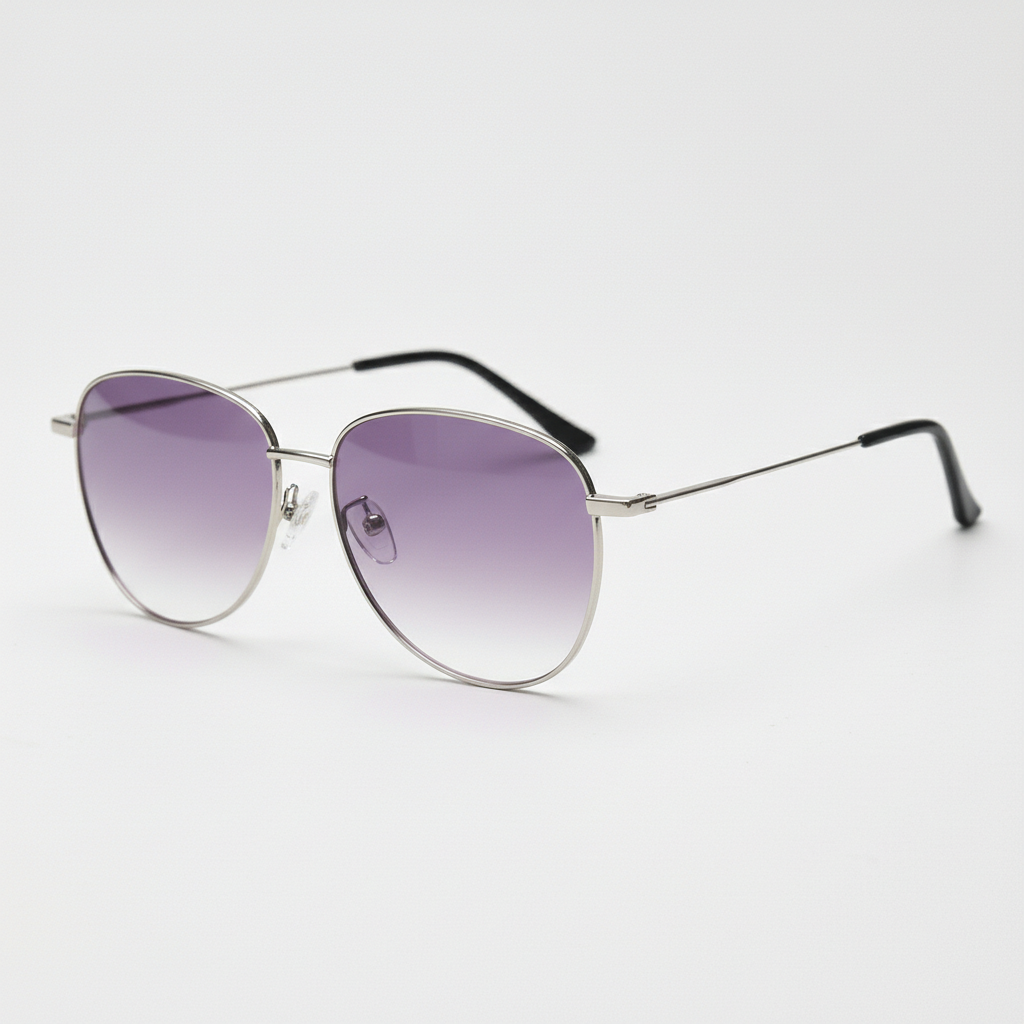 Zoe Purple Gradient Lens Sunglasses - Silver Aviator Metal Frame
