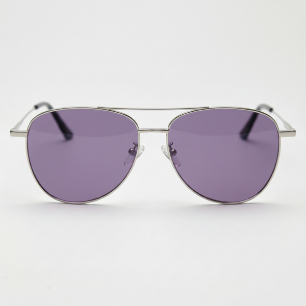 Zoe Purple Tinted Lens Sunglasses - Silver Aviator Metal Frame