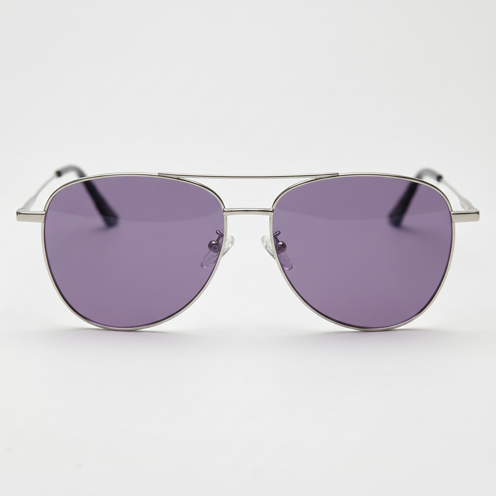 Zoe Purple Tinted Lens Sunglasses - Silver Aviator Metal Frame