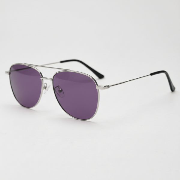 Zoe Purple Tinted Lens Sunglasses - Silver Aviator Metal Frame
