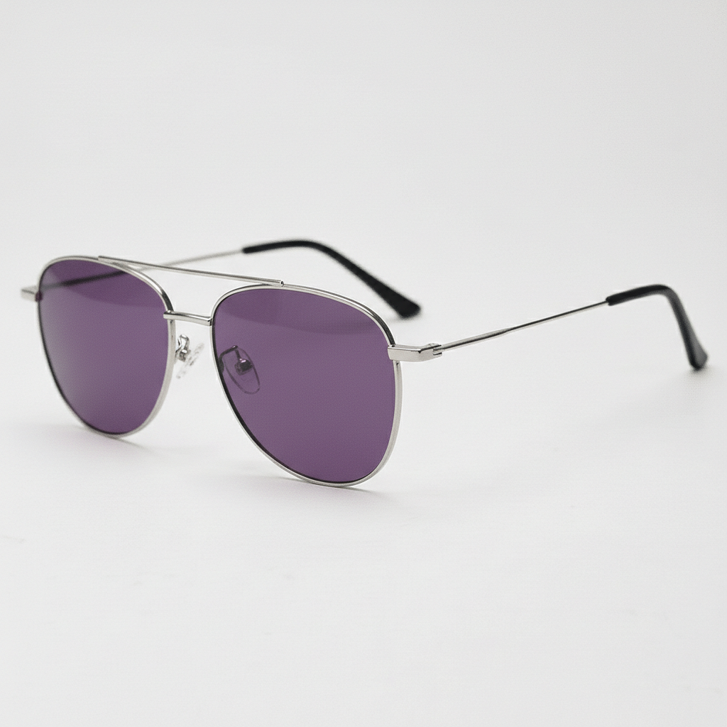 Zoe Purple Tinted Lens Sunglasses - Silver Aviator Metal Frame