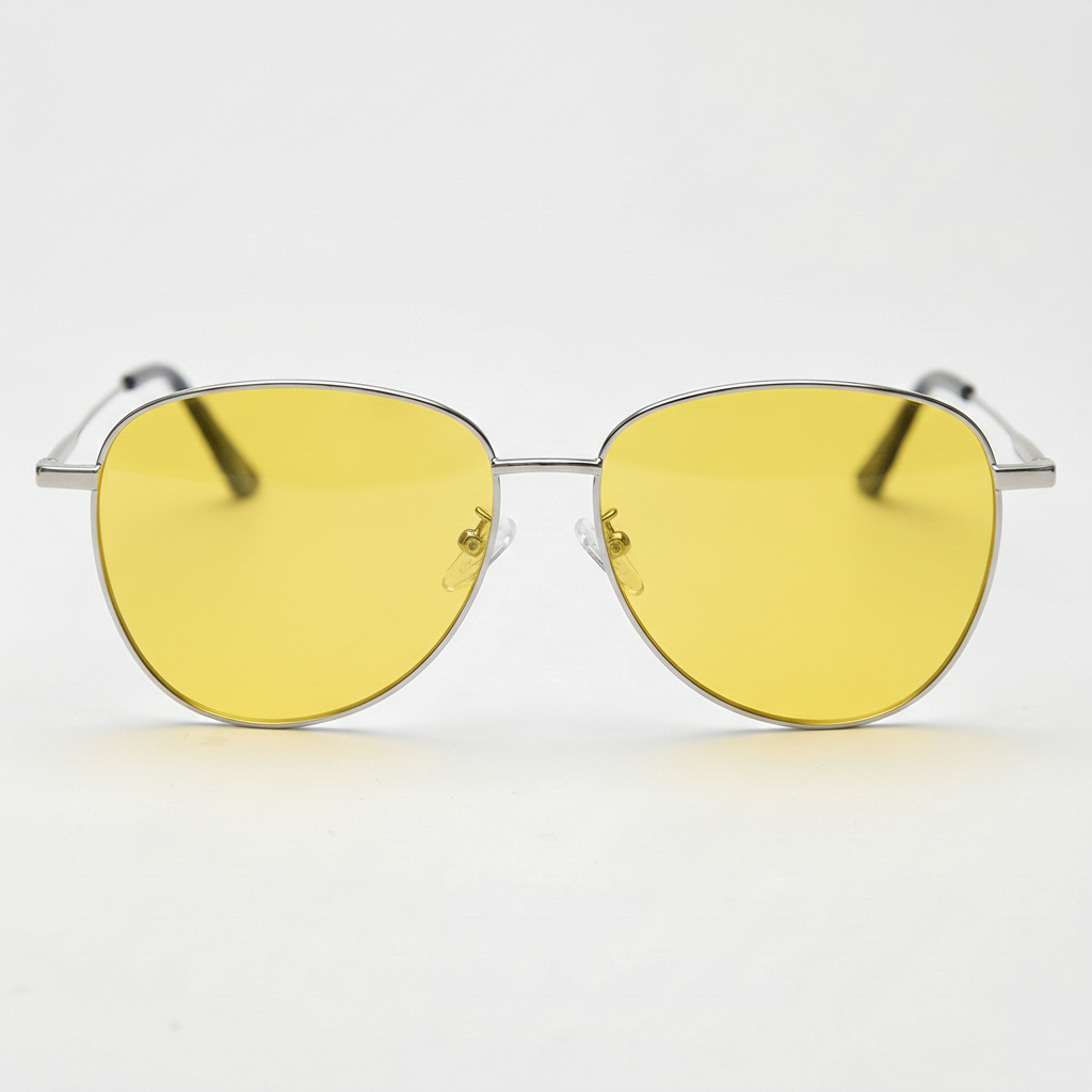 Zoe Night Driving Glasses (Yellow Tint) - Silver Aviator Metal Frame