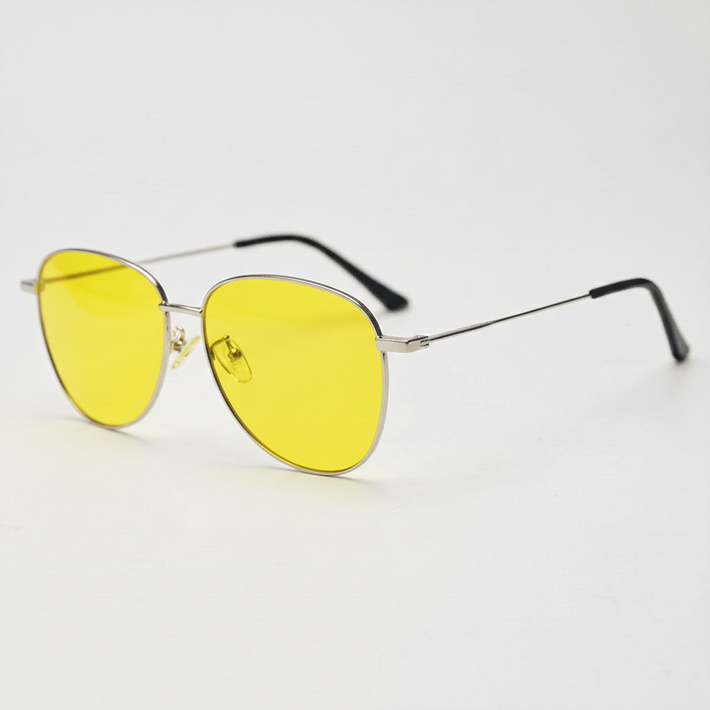 Zoe Night Driving Glasses (Yellow Tint) - Silver Aviator Metal Frame